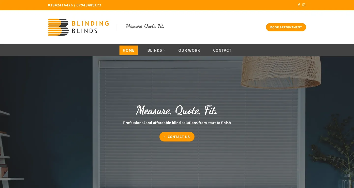 The Blinding Blinds website’s home page