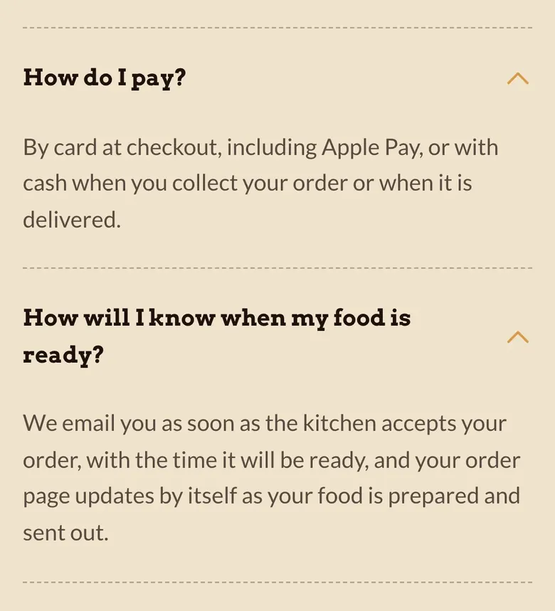 Plantation’s ordering questions on a phone: how to pay, and how you know when the food is ready